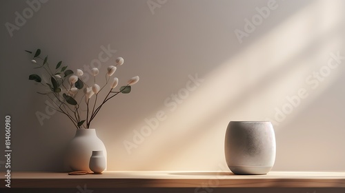 A sleek and minimalist smart speaker blending seamlessly into a modern home decor.
