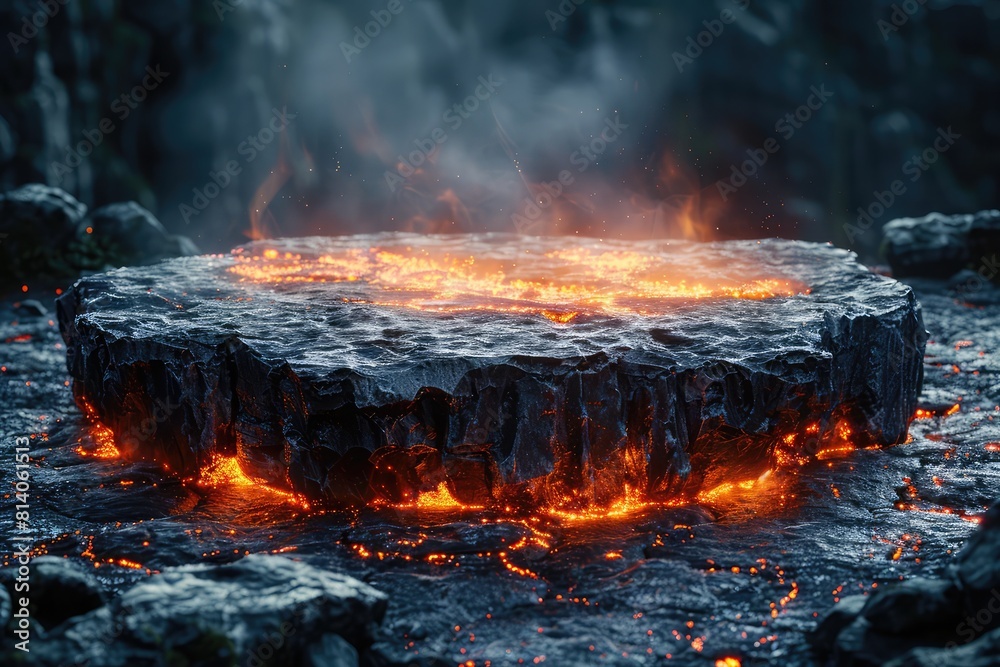 Futuristic Fire and Lava Podium: Dynamic Display Platform on Volcanic Terrain Futuristic Fire and Lava Podium: Dynamic Display Platform on Volcanic Terrain