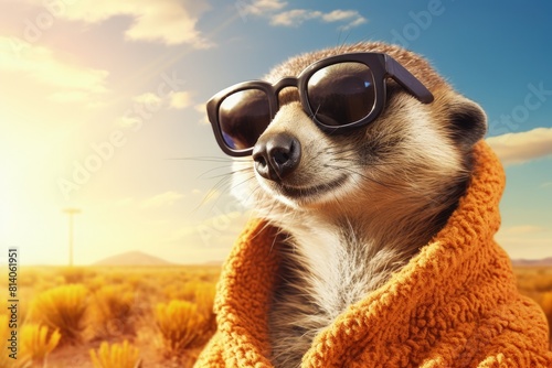 meerkat with sunglasses in field