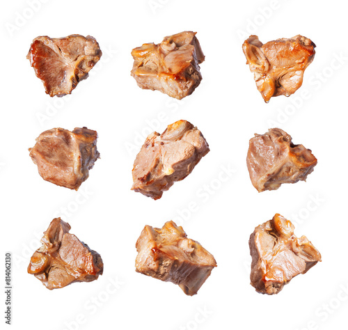 Set of grilled beef steaks close up isolated on a white background