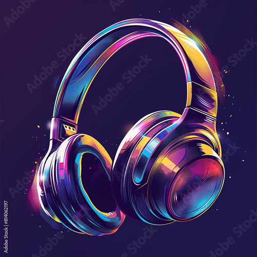 A colorful pair of headphones with a purple and yellow design