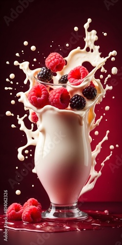 Kunstvolles Essen: Himbeeren im Joghurtsplash