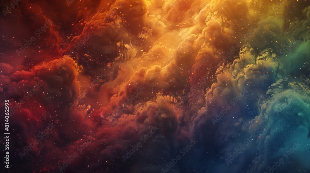 Fototapeta premium An ethereal cascade of rainbow powder swirling gracefully in a choreographed dance of hues and textures