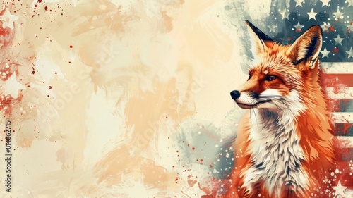 Whimsical Fox on 4th of July Wallpaper with Patriotic American Flag Background