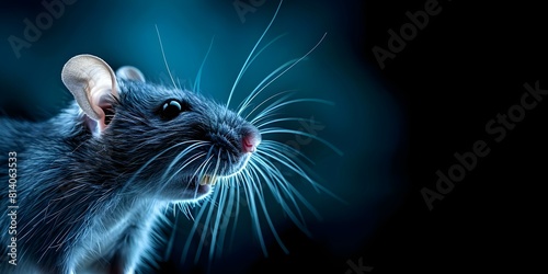 A menacing rat in shadows a potential disease carrier baring its teeth. Concept Nature, Wildlife, Rodents, Disease Prevention, Animal Behavior