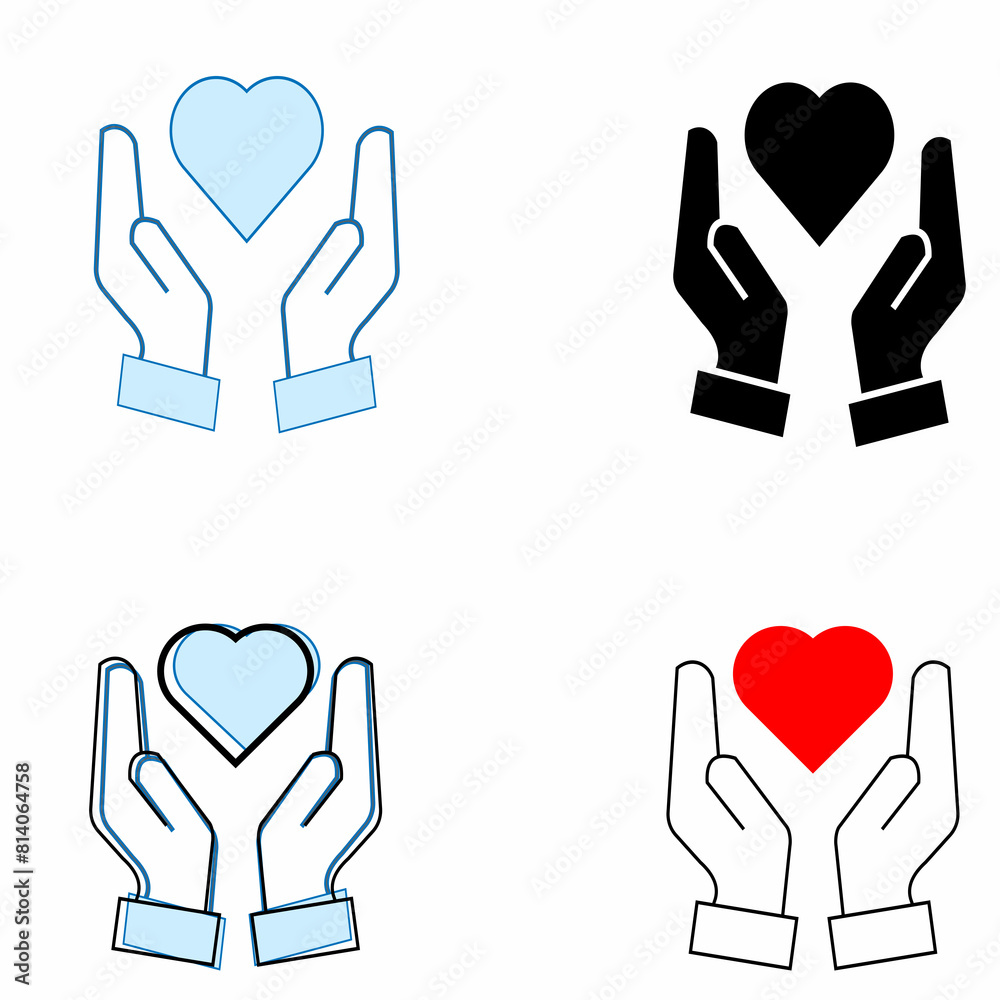 Heart in hand icons set. Hands holding heart icon. Love icon. Health, medicine symbol. Healthcare hands holding heart flat and line style Heart in hand icons set. Hands holding heart icon. Love icon. Health, medicine symbol. Healthcare hands holding heart flat and line style