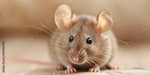 Close-up Photo of a Small Gray Mouse Perfect for a Vet Consultation. Concept Close-up Photography, Small Animals, Veterinary Care, Rodent Portraits, Gray Mouse