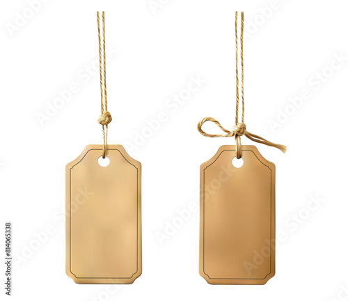 Elegant Brown Paper Tags with Strings Mockup. Realistic 3D mockup of elegant brown paper tags with strings. Perfect for product labeling, pricing, and gifting. Vector illustration