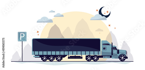 An American-style truck on the road  at night. pull the load. Transport topic. Road cars theme. for print  banner  postcard. art  png illustration.