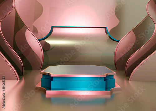 3D illustration. Empty exhibition podium for product presentation on abstract background.