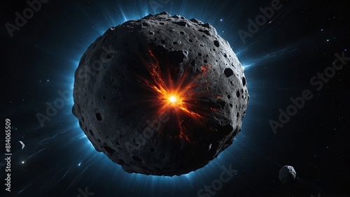 Large asteroid hurtling through space on a collision course with Earth.A  pulsar star rotating at very high speed, scary and ominous, asteroids, 4k HDR photo