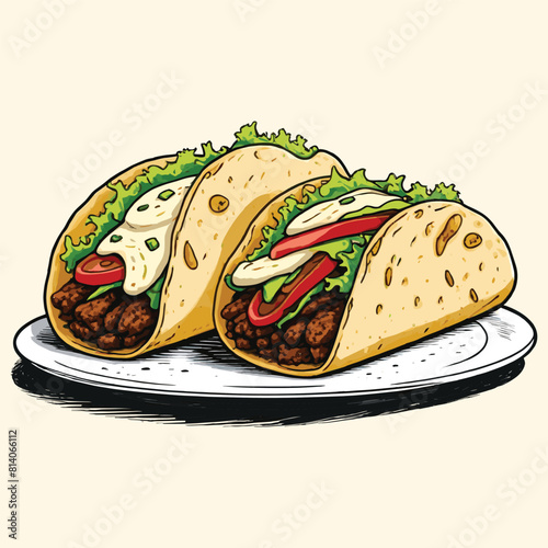 Hand Drawn Tacos Illustration Fast Food Vintage Engraved Style
