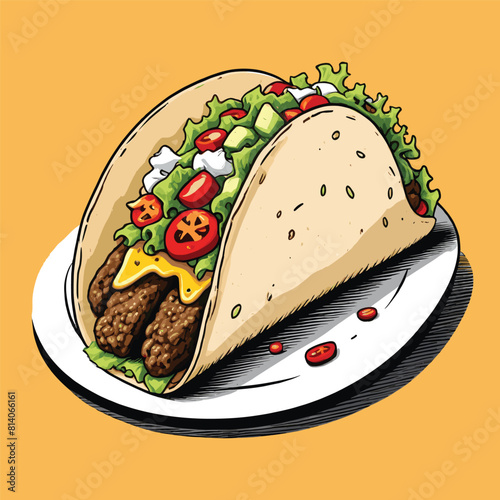 Hand Drawn Tacos Illustration Fast Food Vintage Style
