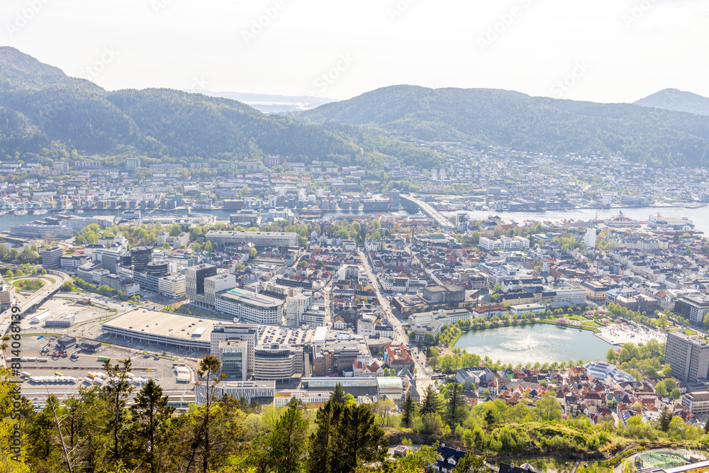 Fototapeta premium View of Bergen city seen from the mountain Fløyen