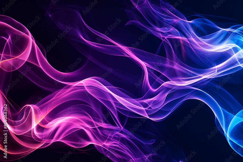 Curved neon nylon waves, flow glowing lines with bokeh lights, sparkles, shiny glitters particles on dark background for business tech presentations, creative banners, cards, cover, fashion style. Curved neon nylon waves, flow glowing lines with bokeh lights, sparkles, shiny glitters particles on dark background for business tech presentations, creative banners, cards, cover, fashion style.