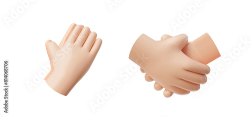 3D hand gesture icons in cartoon style on isolated background.