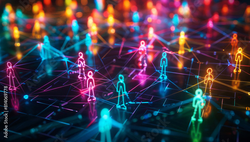 Colorful network of connected figures symbolizing diverse social interactions