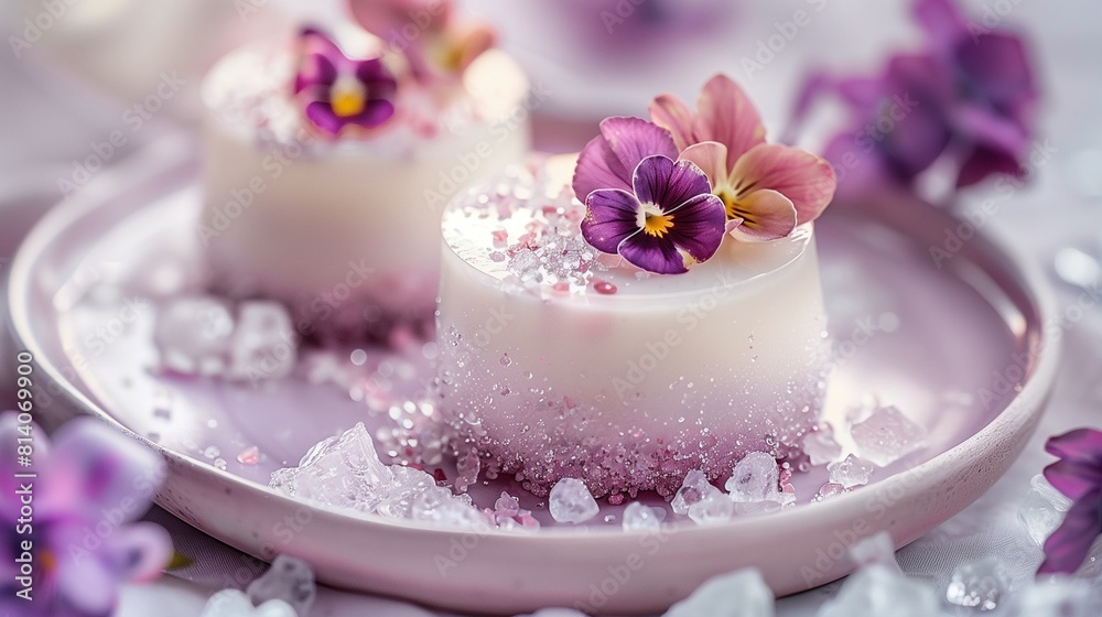 AI generated illustration of a panna cotta topped with flowers AI generated illustration of a panna cotta topped with flowers