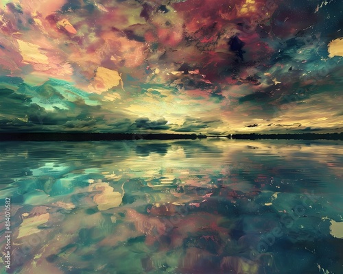 Mercurial Opalescence Dances on the Lakes Surface Reflecting the EverChanging Sky photo