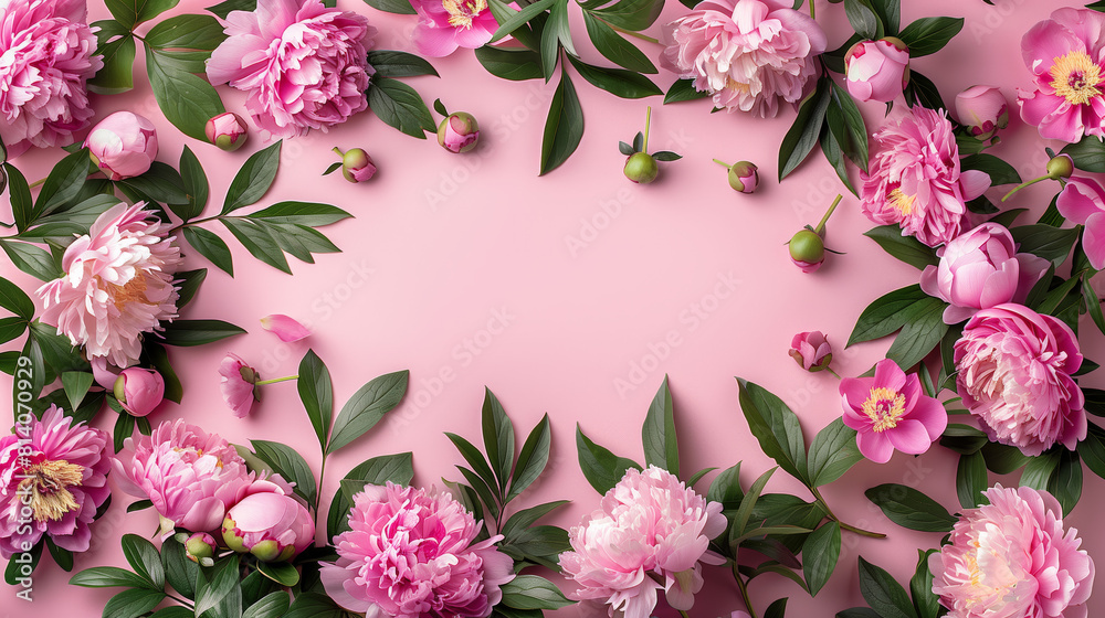 stunning peony flowers rests upon a soft pink background
