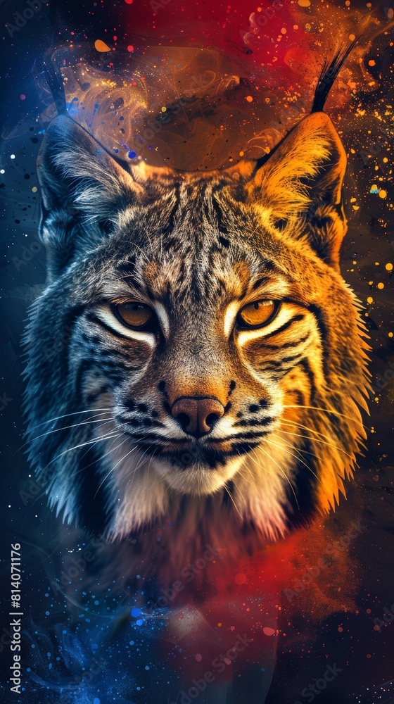 Fearless Bobcat Portrait with Iridescent Hues Generative AI Fearless Bobcat Portrait with Iridescent Hues Generative AI