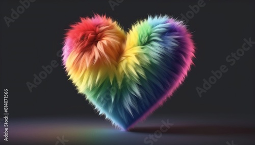 isolated rainbow furry heart on a transparent background for LGBTQIA+ Pride month celebration. Cut out object in 3D illustration created with generative ai. photo