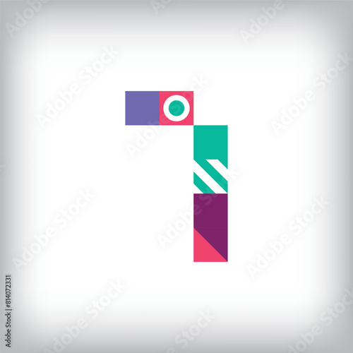 Creative number 7 logo with geometric shapes. Creative educational colorful graphics. Vector