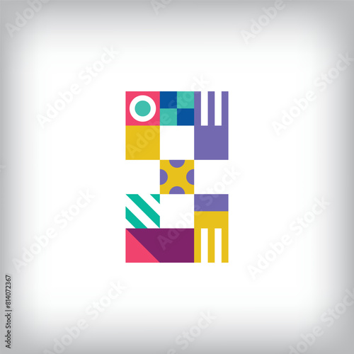 Creative number 8 logo with geometric shapes. Creative educational colorful graphics. Vector