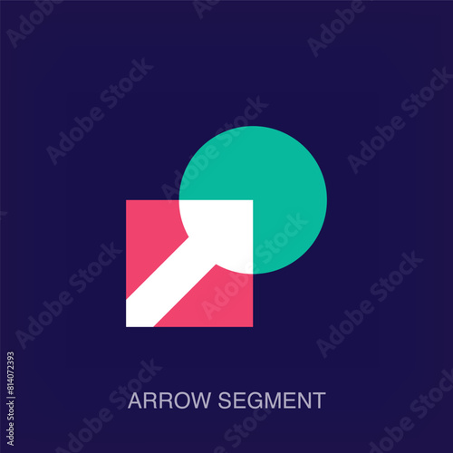 Arrow logo in round center. Unique color transitions. Round segment logo template. vector