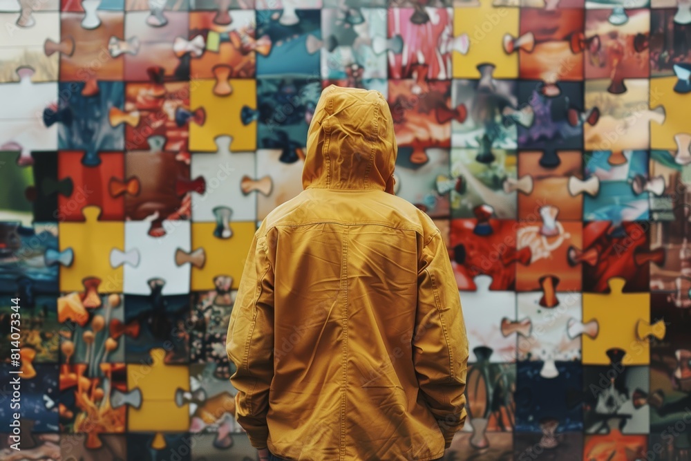 Problem Solving Mastery: Person Contemplating Completed Puzzle Problem Solving Mastery: Person Contemplating Completed Puzzle