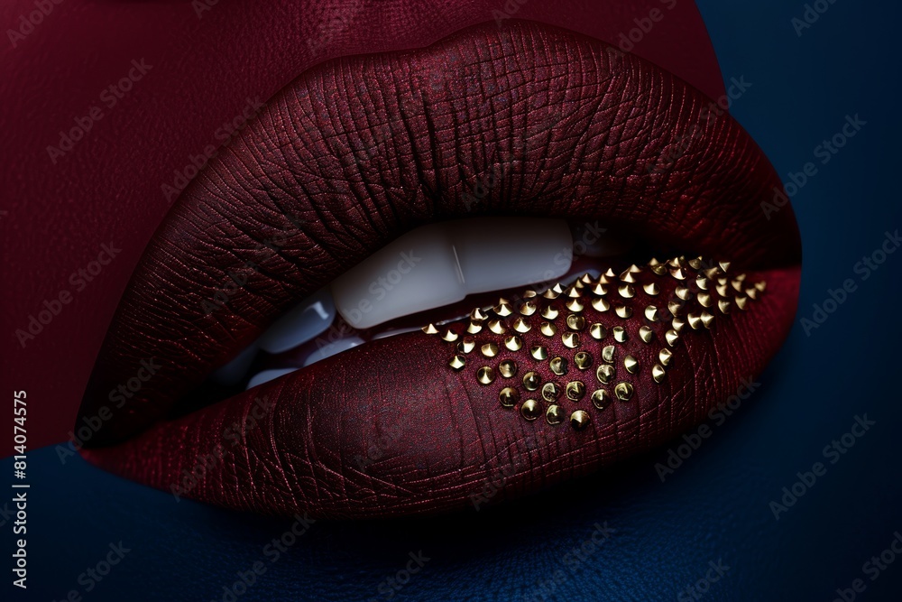 Luxurious Gold-Studded Red Lips: A Bold Statement in Beauty and Elegance Luxurious Gold-Studded Red Lips: A Bold Statement in Beauty and Elegance
