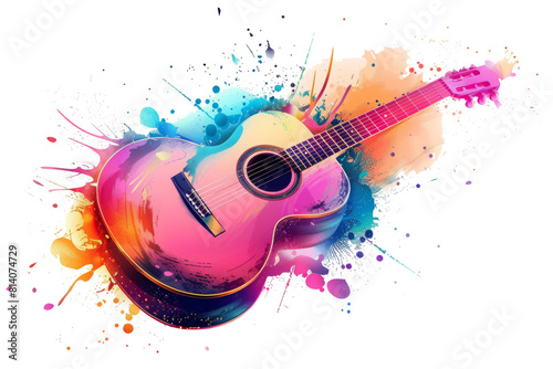 Colorful Watercolor Guitar with Splashes