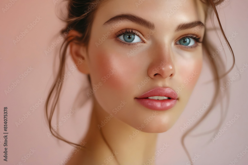A beautiful woman with blue eyes and pink skin. A beautiful woman with blue eyes and pink skin.