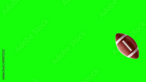 4K animated Rugby ball bounces left to right on the screen on a green screen background.  American football hits the ground and bounces beautifully.