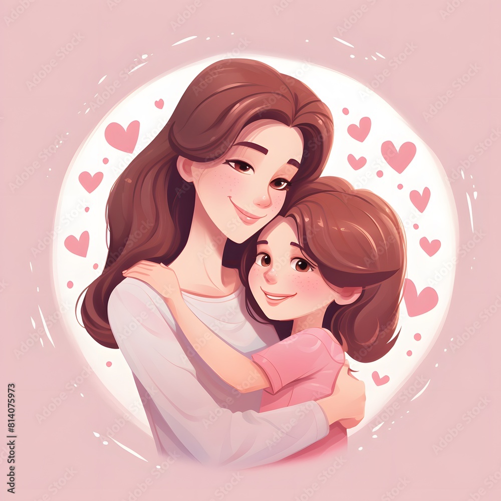Cartoon of a mother and her child hugging Cartoon of a mother and her child hugging
