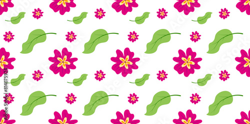 Seamless pattern with flowers and leaves. Summer. Spring. Pattern for fabric, cover, background, wallpaper. Flat design. Vector illustration 