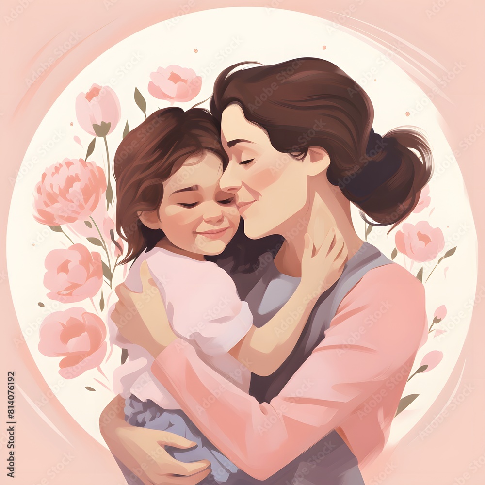Cartoon of a mother and her child hugging