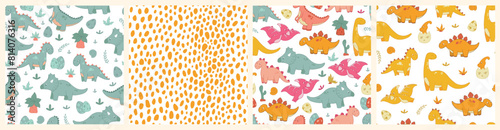 Dinosaurs seamless patterns collection with cute hand drawn elements for nursery textile prints  scrapbooking  wallpaper  wrappoing paper  etc. EPS 10