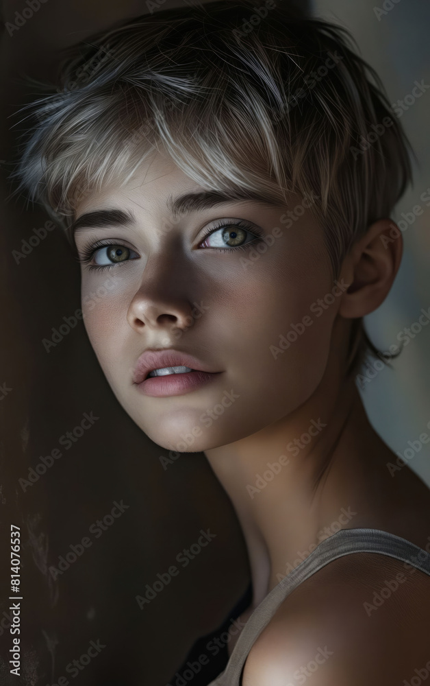 A young woman with blonde hair and blue eyes.