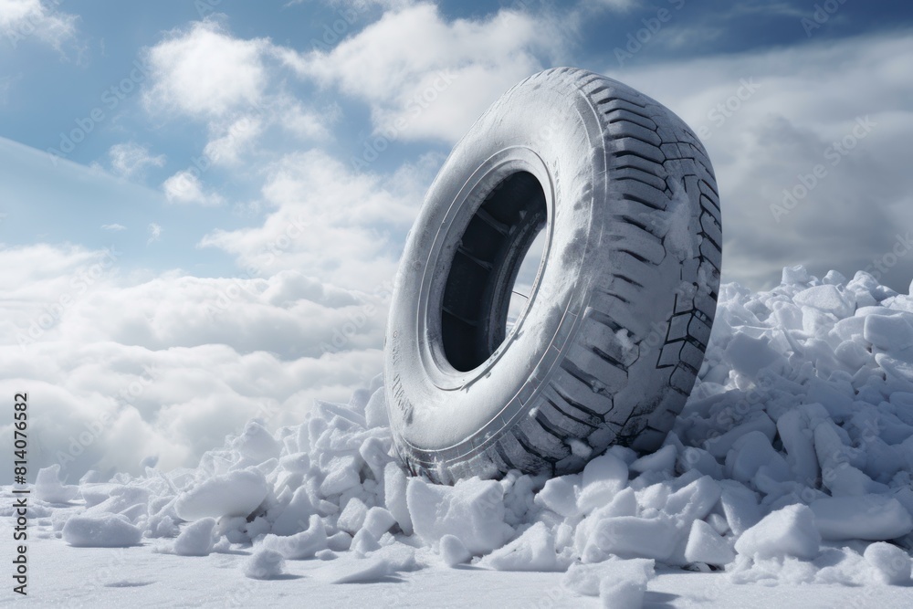 Slippery Snowy tire. Frost vehicle safety. Generate Ai Slippery Snowy tire. Frost vehicle safety. Generate Ai