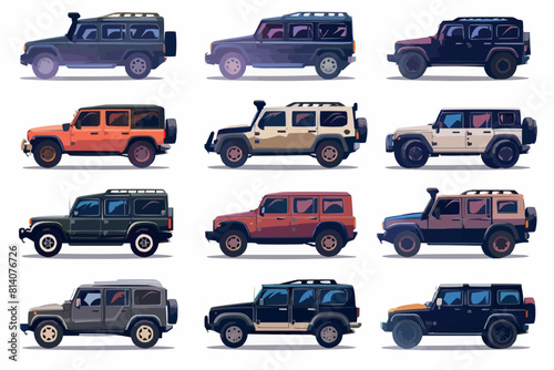 Set Of Flat Design Passenger Car Icons. Isolated Vector Illustration photo