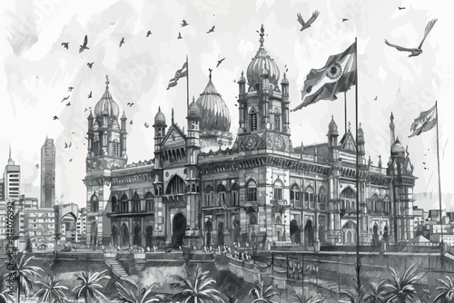 Hand drawn sketch of Gateway of india Mumbai, India in vector illustration
