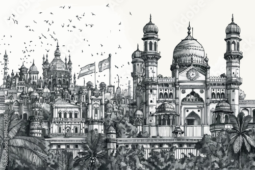 Hand drawn sketch of Gateway of india Mumbai, India in vector illustration photo