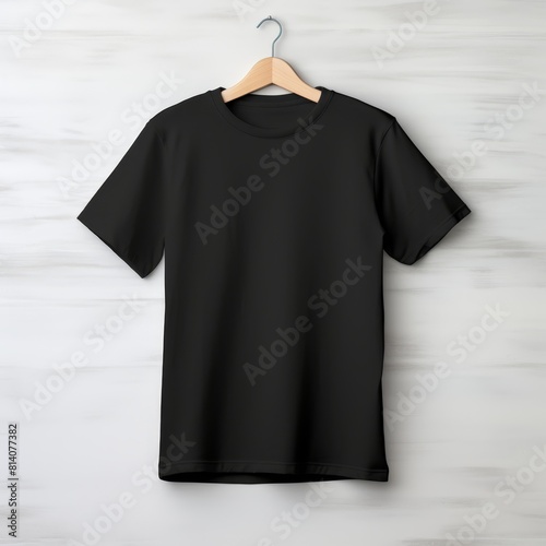 Black t-shirt on a hanger on a white background. 3d rendering
