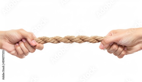 hands pulling a rope isolated on a white background