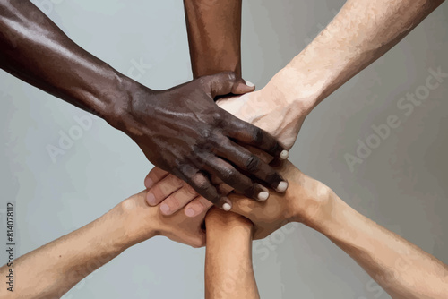 Close up of high five hand gesture, symbol of common celebration or greeting, people planning to reach their goal, slap each other to start working together.