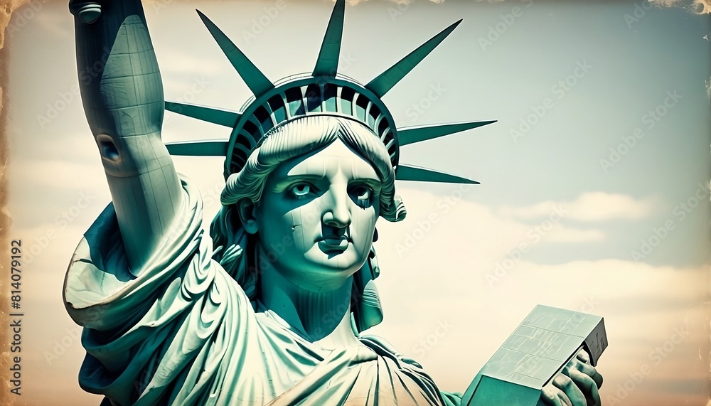 Obraz premium Close up of the statue of liberty, New York City, vintage process memorial day, independence day 4th july created with generative ai 