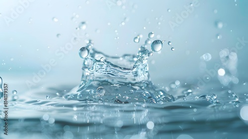 Dynamic Water Splash with Droplets on Blue Background