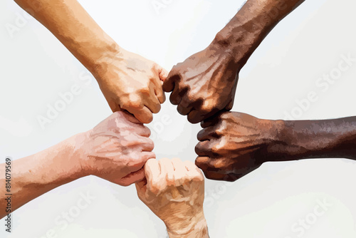 Close up of high five hand gesture, symbol of common celebration or greeting, people planning to reach their goal, slap each other to start working together.