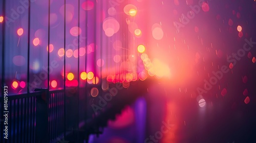 Rainy Night Lights on City Bridge in Vibrant Colors